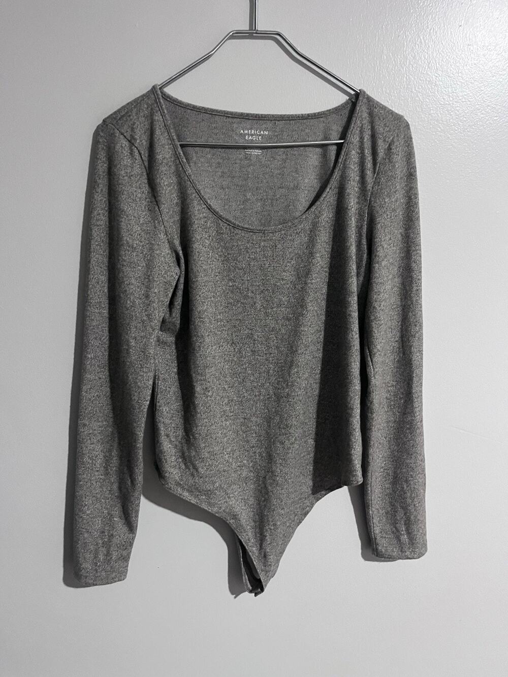 American Eagle Long Sleeve Soft Scoop Neck Bodysuit Snaps Gray Women’s Size XL